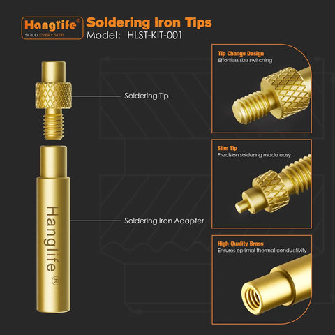 Heat Set Insert Tips For Threaded M2 To M8 Inserts, Soldering Iron Tips For Plastic 3D Printed Parts, shown with brass construction