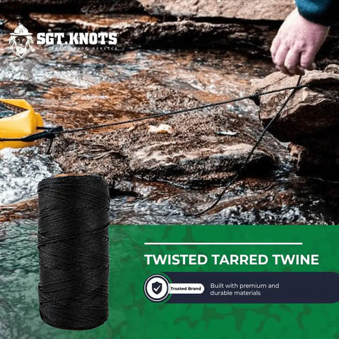 Tarred Nylon Bank Line Twine For Bushcraft And Outdoor Projects, Weatherproof Black Lacing Cord for rocky riverbank setup
