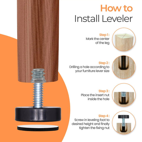 Installation guide for Twenty Four Pack 1/4-20 Thread Leveling Feet With Separate Self Adhesive Felt Pads One Inch Adjustable Furniture Levelers
