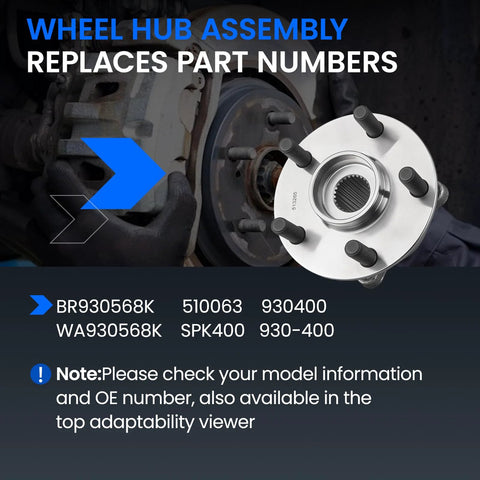 Front Wheel Bearing And Hub Assembly 930-400 5-Lug 2-Piece Set with replacement part numbers displayed
