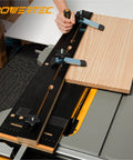 Table Saw Taper And Straight Line Jig For Precise Tapering And Straight Line Cutting Pro Grade In A Three Quarters Inch Wide By Three Eighths Inch Deep Miter Slot Includes 36 Inch Miter Bar Adjustable Fence Hold Down Clamps And Measuring Tools in use