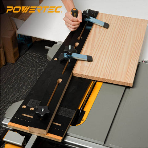 Table Saw Taper And Straight Line Jig For Precise Tapering And Straight Line Cutting Pro Grade In A Three Quarters Inch Wide By Three Eighths Inch Deep Miter Slot Includes 36 Inch Miter Bar Adjustable Fence Hold Down Clamps And Measuring Tools in use