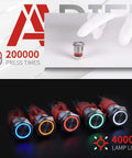 19mm Latching Push Button Switch With Angel Eye LED Halo Ring 12V DC Blue 1NO1NC SPDT Metal Body durability and color options