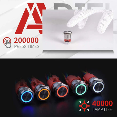 19mm Latching Push Button Switch With Angel Eye LED Halo Ring 12V DC Blue 1NO1NC SPDT Metal Body durability and color options