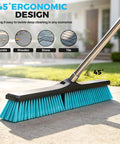 24 Inch Heavy Duty Push Broom With Stainless Steel Handle For Outdoor Commercial Sweeping And Patio Cleanup, angled ergonomic design for easy cleaning on various surfaces.