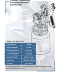 Diagram of 33 Oz Siphon Feed Spray Gun With 2.5mm Nozzle For Oil Based And Latex Paints, shows parts and specifications.