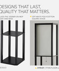 Tall Square Floor Lamp With Three Tier Open Shelves And Black Base Featuring Soft Fabric Shade for cozy warm ambient lighting.