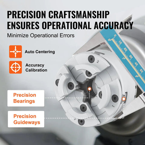 Close-up of 4-Jaw Lathe Chuck 2.75 Inch Self-Centering Precision Machining Tool highlighting precision bearings and guideways
