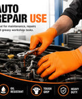 Rock Solid 8 Mil Orange Nitrile Work Gloves 100 Pack Medium Chemical Resistant Disposables For Tradesmen And Industrial Jobs Snag Free Triple Build For Workers Crushing The Daily Grind And Top Notch Grip used for auto repair tasks.