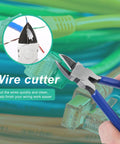 Pass Through RJ45 Crimp Tool Kit With Cable Tester featuring wire cutter close-up with blue handles and Ethernet cables.