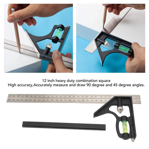 Using a Heavy Duty 12 Inch Combination Square With 45 And 90 Degree Markings Scriber Level And Spring Loaded Bolt for angle measurement