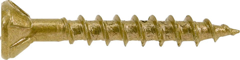 Side view of Beefed Up Exterior Wood Screws 8 By 1 And A Quarter Inch Deck Screws For Outdoor Projects Bronze Finish With Self Starting Tip and T25 Bit Included.