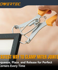 Miter Spring Clamps Kit With Spring Loaded Pliers clamping a picture frame corner