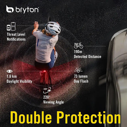Top view of cyclist with Gardia R300L Cycling Radar With Tail Light showing visual alerts and 220-degree coverage