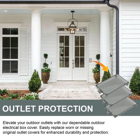 Wicked Tough 1 Gang Outdoor Outlet Cover Type 3R Weather Resistant Replacement For Wet Locations Heavy Duty Recessed Electrical Box Plate showcased outdoors near front door.