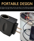 220V To 12V AC DC Converter Wall Outlet Cigarette Lighter Adapter Built Tough No Sweat Plug And Play Voltage Step Down Module For Car Truck Power Inverter Black, portable design image showing compact adapter and charging phone.