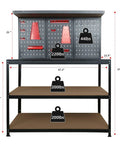Heavy Duty Steel Workbench With Pegboard Shelves And Wide Top 330 Lb Capacity Multipurpose Garage And Workshop Storage Station