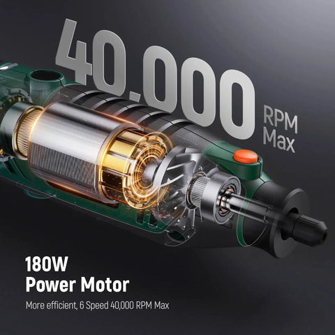 Pro Grade Rotary Tool Kit 180W Power With 6 Speeds Up To 40000 RPM And Variable Speed Universal Keyless Chuck motor diagram
