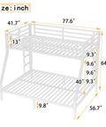 Heavy Duty Twin Over Full Metal Bunk Bed With Dual Ladders Rock Solid Steel Construction White Finish dimensions labeled image