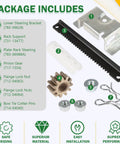 CR12 Steering Service Kit And Rack Kit components with bracket, rack, nuts, and pins for CC30 Hydro Mini Riders and lawn tractors.
