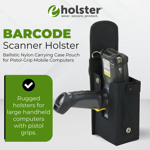 Large Barcode Scanner Holster Made From Ballistic Nylon For Pistol Grip Mobile Computers With Belt Clip Belt Loop And Shoulder Strap Fits Zebra MC9500 9300 9200 9100 And Other Large Scanners For Easy On The Job Access in black