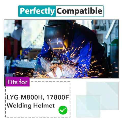 Welder using Replacement Lens Kit For LYG M800H And 17800F Welding Helmets, sparks flying, workshop setting.