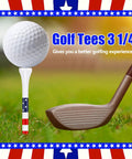 Three And One Quarter Inch Wooden Golf Tees With Stars And Stripes Colors Built Tough For 100 Count Durable Wood Keeps Tee Height