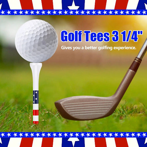 Three And One Quarter Inch Wooden Golf Tees With Stars And Stripes Colors Built Tough For 100 Count Durable Wood Keeps Tee Height