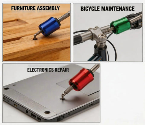 Detachable Magnetic Screw Ring Kit With High Strength Drill Bit Holder For 6.35mm Rods in use for assembly and maintenance