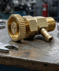 Fuel Bleeder Valve For Injector Pump Replacement, Engine Compatible Part 6598102, brass metal fitting with threaded hose barb