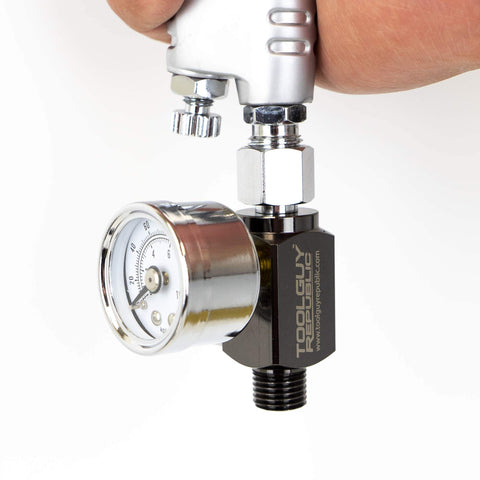 Air Adjusting Regulator Valve With Analog Pressure Gauge For Spray Guns And Air Tools One Quarter Inch Nps Aluminum Body