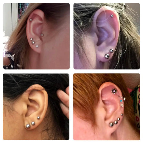 Silver 316L Stainless Steel Ball Stud Earrings Set 2mm To 6mm Range With 15 To 30 Pairs Dope Everyday Jewelry Hypoallergenic For Sensitive Skin Great Gift For Any Style worn in multiple ear piercings