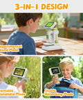 Kid Friendly 1600X Microscope With 4 Inch Digital Screen And 1080P Live View Slides Kit STEM Educational Science Toy For 3 To 14 Year Olds Perfect Christmas Or Birthday Gift For Curious Young Scientists showing 3-in-1 modes