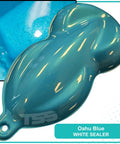Premium Blue Automotive Basecoat Paint Gallon ready to spray sample on blue paint chip for automotive use.