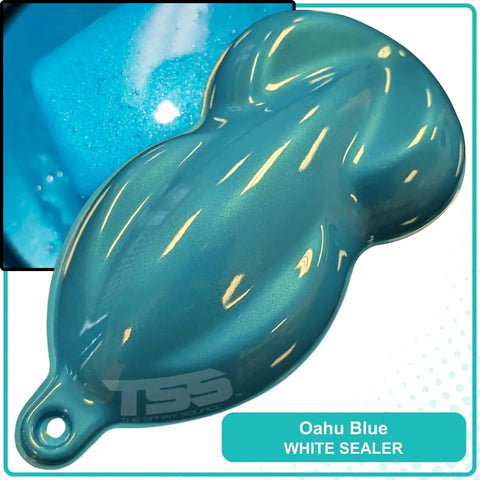 Premium Blue Automotive Basecoat Paint Gallon ready to spray sample on blue paint chip for automotive use.