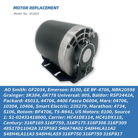 1/3HP 115V Blower Motor 1725RPM 48 Frame 60Hz Replacement Packard Ao Smith Model GF2034