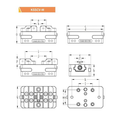 Technical drawing of Dead Nuts Precise Self Centering Vise for Five Axis CNC Machines with dimensions labeled.