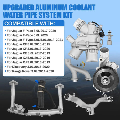 Upgraded Aluminum Coolant Pipe System Kit with components for Jaguar vehicles, Heavy Duty Billet Aluminum Coolant Pipe Kit Upgrade For Jaguar F Type F Pace Zero Hassle Drop In Fitment Hella Reliable Cooling Swap Built To Run Slick Daily Driver.