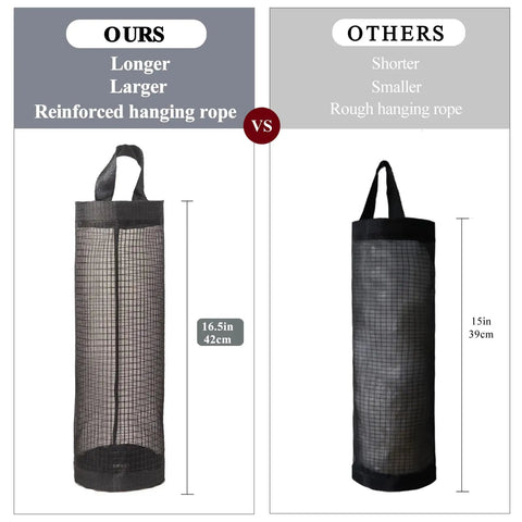 Comparison of Hanging Mesh Bag Holder Dispenser For Plastic Grocery Bags with elastic opening, black, 16.5 inches vs 15 inches view