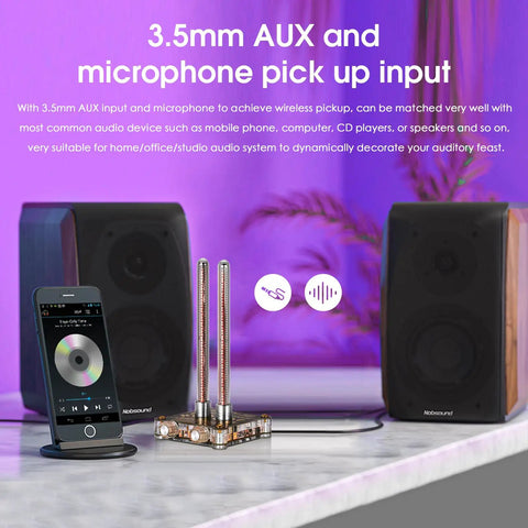 VU9 Pixie Tube Sound Level Meter With Retro Nixie Tube Visual Audio Spectrum Display Dope Vibe Microphone And 3.5mm Aux Input Home Desktop Decoration Black 3.35 Inch, desktop audio setup