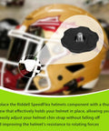 Heavy Duty Football Helmet Thumb Screws For SpeedFlex Chinstraps close-up of black thumb screw on helmet securing chinstrap.