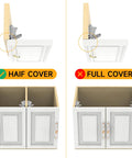 Knockout Durability One Pair 175 Degree Concealed Cabinet Hinges, showing half cover vs full cover installation on cabinets.