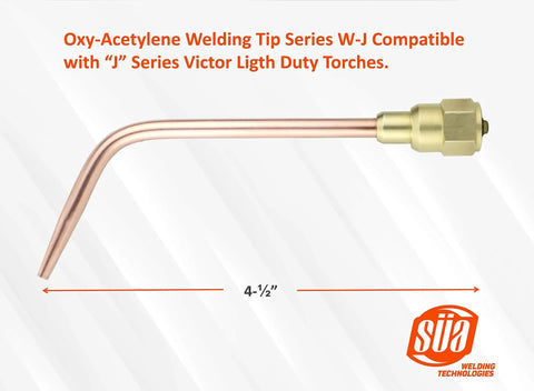 Light Duty Welding And Brazing Torch Handle For Victor W-J Acetylene Tips showing copper tip and brass fitting, 4-1/2 inches.