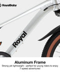 Close-up of Kids Mountain Bike 20 Inch Aluminum Frame With 7 Speed Gears, showing lightweight frame and front suspension fork