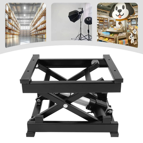 Sturdy Electric Scissor Lift Table With Remote And Manual Control Holds 130 Lbs for easy material handling in garage and warehouse.