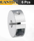 Close-up of a single split clamp-on shaft collar, 5mm bore, 20mm OD, 8mm thick, aluminum, showcasing set screw.