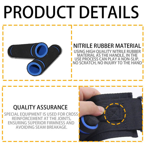 Close-up of Seven Handles Gait Belt For Seniors with nitrile rubber material handles and reinforced stitching detail.