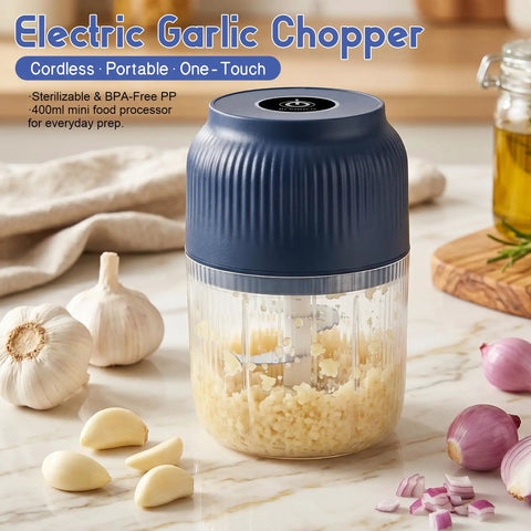 2026 New Electric Garlic Chopper Mini Food Processor Portable Cordless Vegetable Mincer Six Stainless Steel Blades Small Kitchen Gadget For Onion Salad And Garlic Prep Easy Pure Copper Motor Action.
