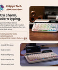 Dope Wireless Retro Typewriter Mechanical Keyboard With Screen And Smooth Rotary Knob Plus Premium Round Pbt Keycaps For Hot Swappable Switches And Custom Rgb Lighting Alongside A Comfy Wrist Rest For Epic Pc Mac Gaming Vibes And Daily Work, featuring dual screens and RGB backlighting.