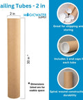 Solid As A Rock Kraft Mailing Tubes For Shipping And Storage Extra Strong Spiral Wound Design With Tight End Caps Made Right Here In Usa, 2 in x 30 in.